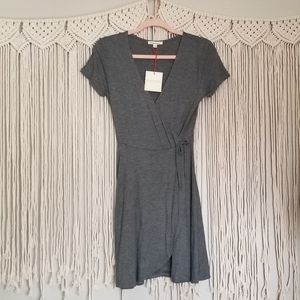 Gray knit faux wrap skater dress